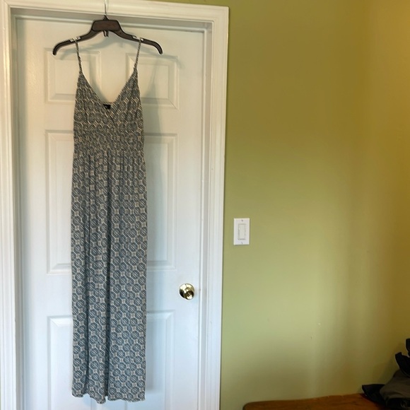 Massimo - blue & beige boho maxi dress - wrap v neck - spaghetti straps - Size L - Picture 1 of 5